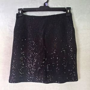 Ann Taylor Black Sequin Sparkles Wool Blend Straight Mini Skirt Size 0 Lined.